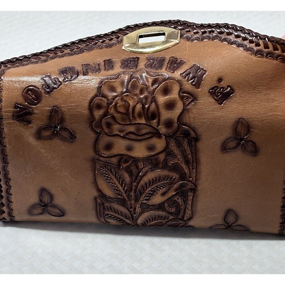 Vintage Crafted Hand Tooled Leather Brown Tan/2 tone Floral Personalized Wallet - Picture 4 of 11